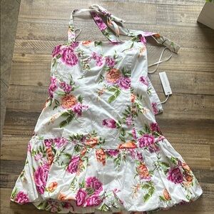 Olivaceous Pink Floral Halter Sundress Casual Resort Wear